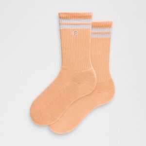 NWT Sz L UNISEX DAILY ESSENTIAL CREW SOCKS STRIPE Rock Melon/White Lululemon